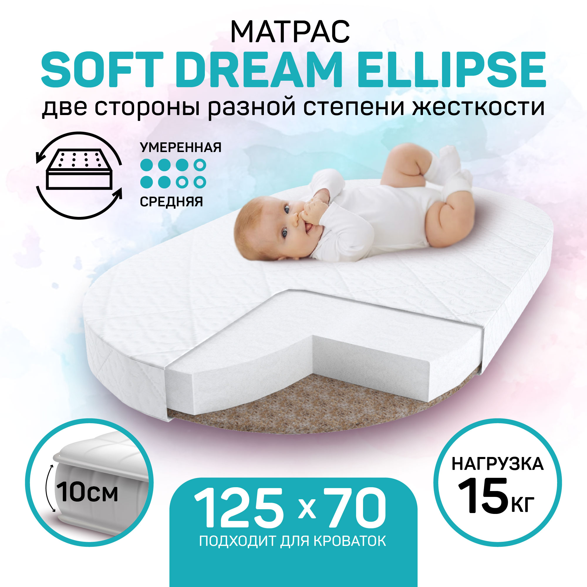 Матрас детский AmaroBaby Soft Dream Ellipse матрас amarobaby ortho massage ellipse 125x75х10 см