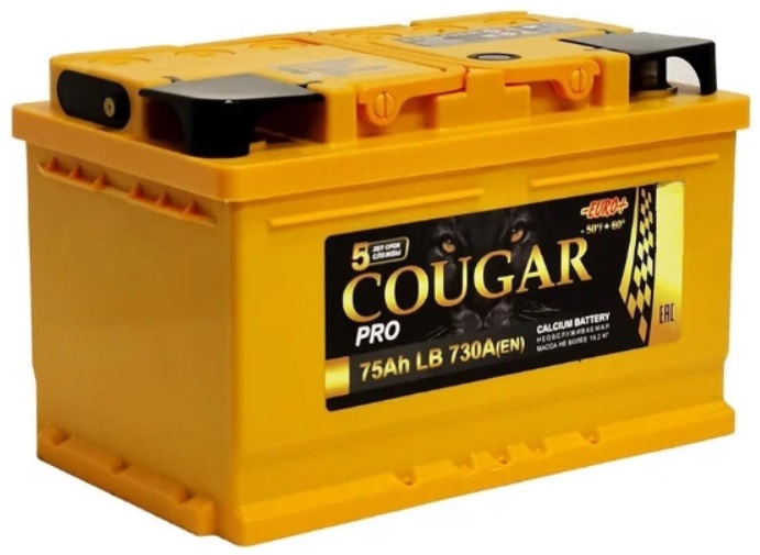 Аккумулятор Cougar PRO 75 А/ч 730 А обр. пол. низкий Евро авто (278х175х175)