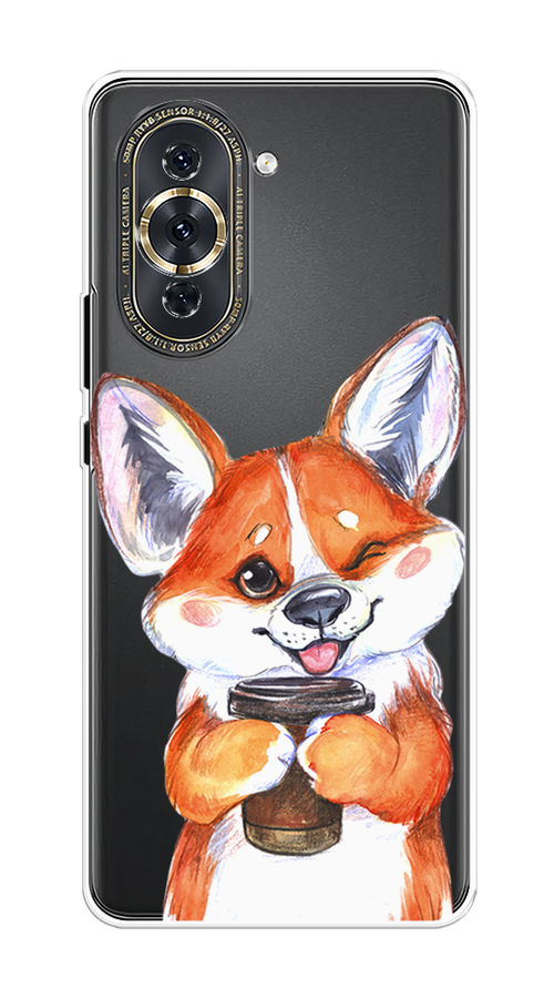 

Чехол на Huawei Nova 10 Pro "Корги с кофе", Оранжевый;белый, 6109050-4