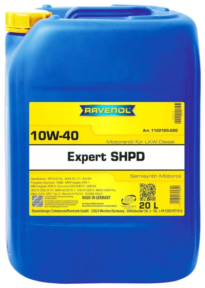 RAVENOL Моторное масло 10W-40 20л Expert SHPD полусинтетика 1шт