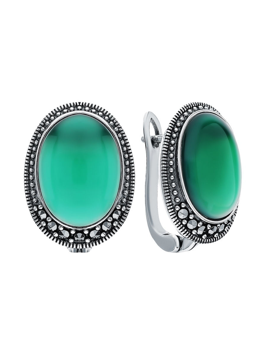 

Серьги из серебра с хризопраз, марказитом Марказит HE212-8626, HE212-8626