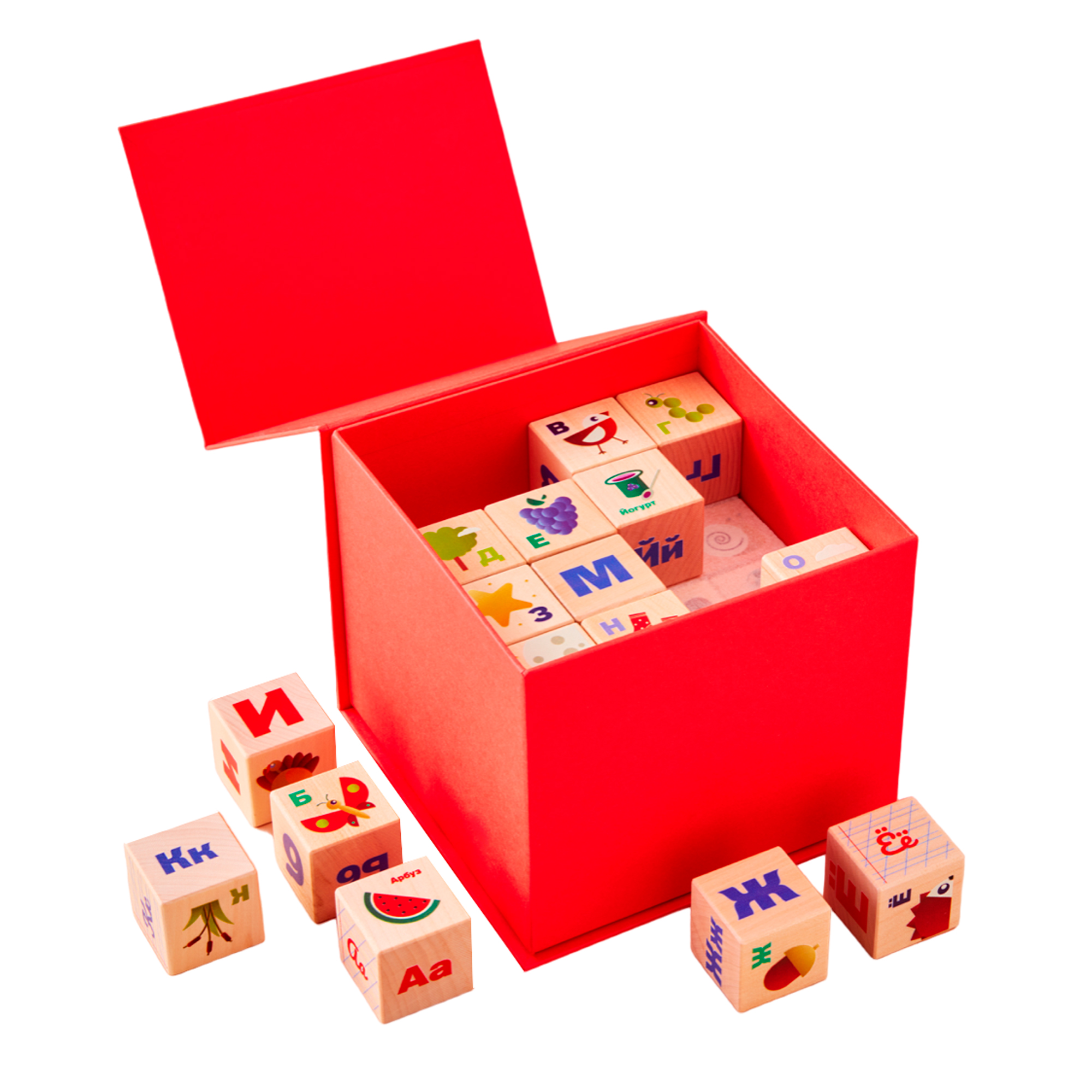 Обучающие Цветные Деревянные Кубики kibooq Лесная Азбука 48 шт. обучающие кубики