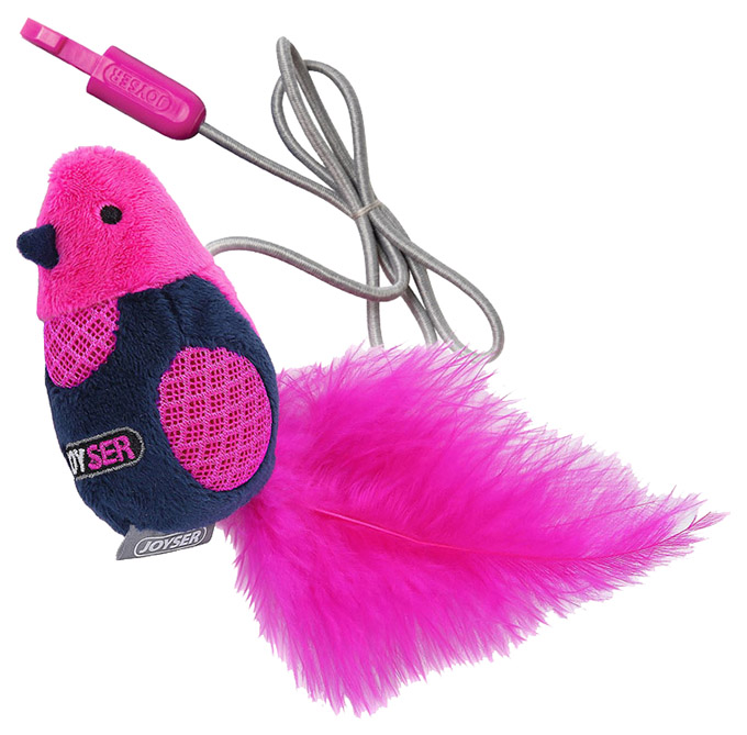 фото Дразнилка, игрушка-пищалка для кошек joyser перья, плюш, розовый, синий, 19 см