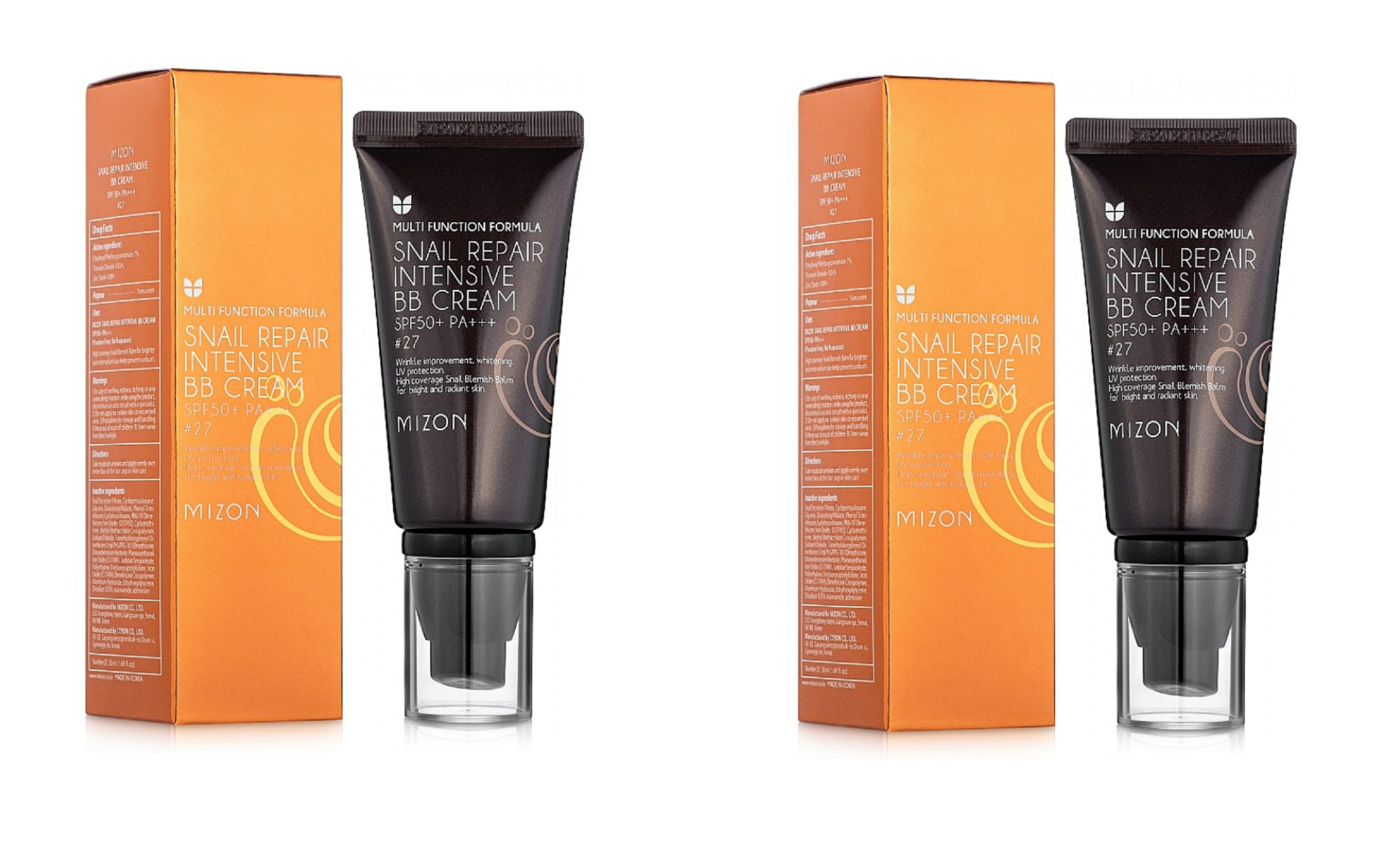 

Крем ББ для лица Mizon Snail Repair Intensive BB Cream 27 с муцином улитки 50мл 2 шт