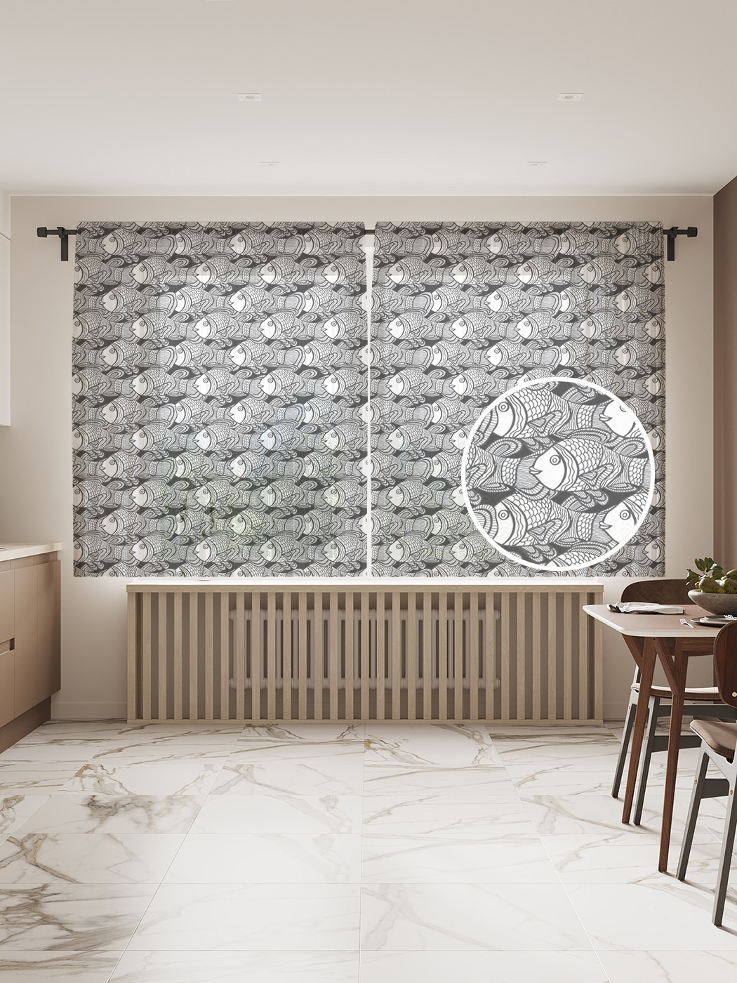 

Фототюль JoyArty "Губастые рыбы", 145x180 см (2 полотна со шторной лентой + 50 крючков), Губастые рыбы