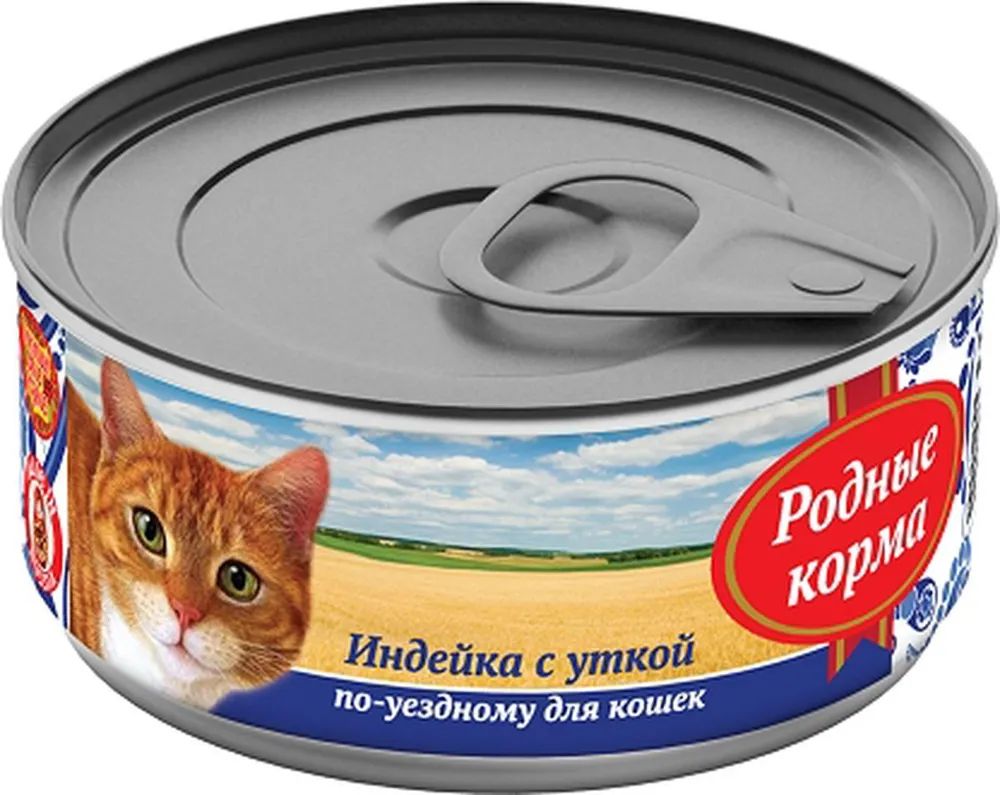 

Консервы для кошек Родные корма индейка с уткой по-уездному, 24 шт по 100 г