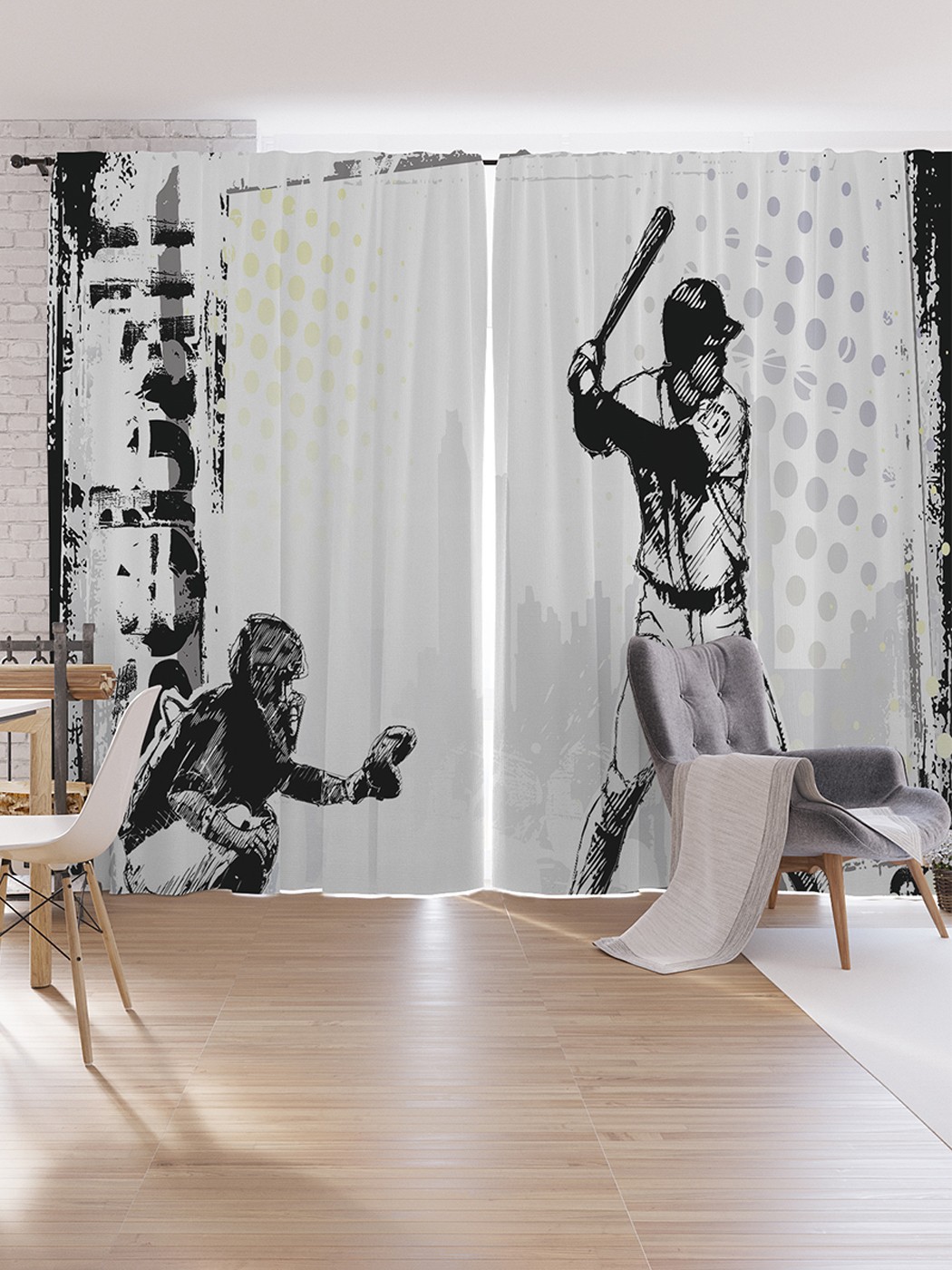 

Шторы под лён JoyArty "Бейсбольный образ", серия Oxford DeLux, 340х265 см, Бейсбольный образ