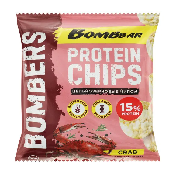Чипсы Цельнозерновые Протеиновые BomBbar Protein Chips Вкус Краб - 50 г