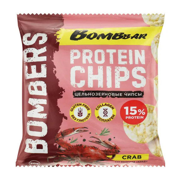 

Чипсы Цельнозерновые Протеиновые BomBbar Protein Chips Вкус Краб - 50 г