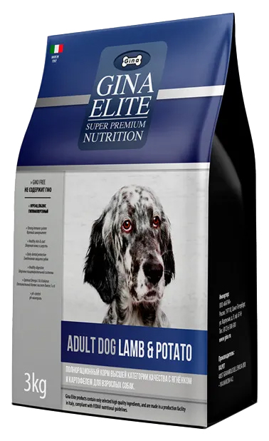 фото Сухой корм для собак gina gina elite adult dog, ягненок, картофель, 3кг