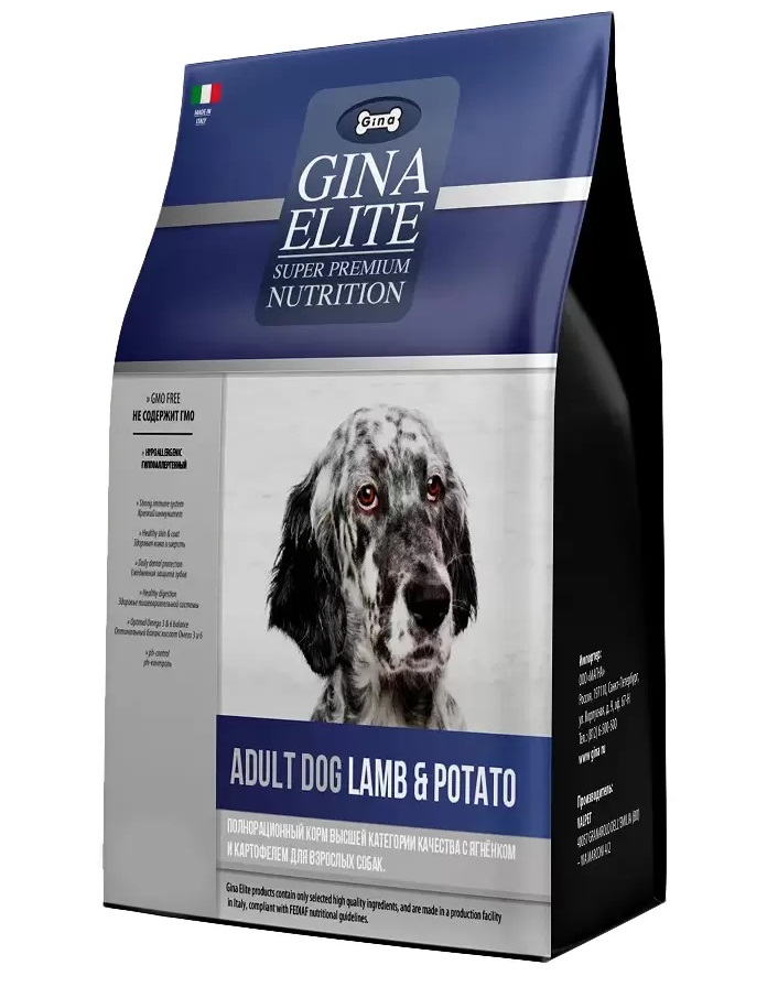 Сухой корм для собак Gina Gina Elite Adult Dog, ягненок, картофель, 8кг