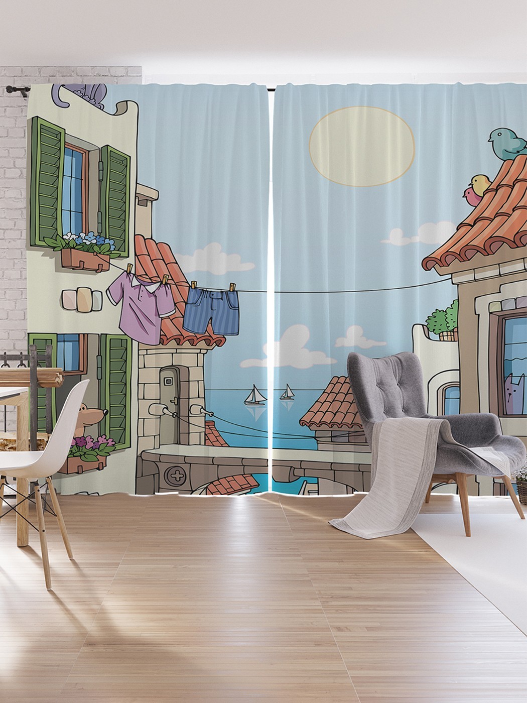 

Шторы под лён JoyArty "Портовая улица", серия Oxford DeLux, 340х265 см, Портовая улица