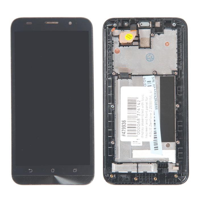 Дисплей в сборе с тачскрином и передней панелью для Asus ZenFone 2 черный (5.5