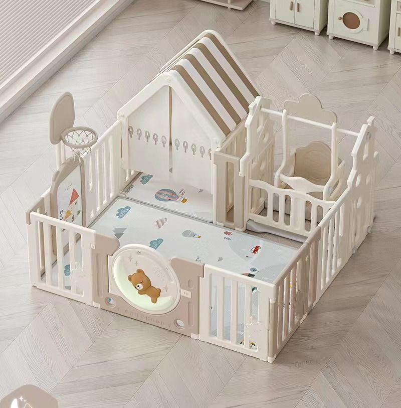 Манеж детский UNIX Kids DeLuxe House 150x180 Camel с домиком и качелями 2 коврика 39890₽