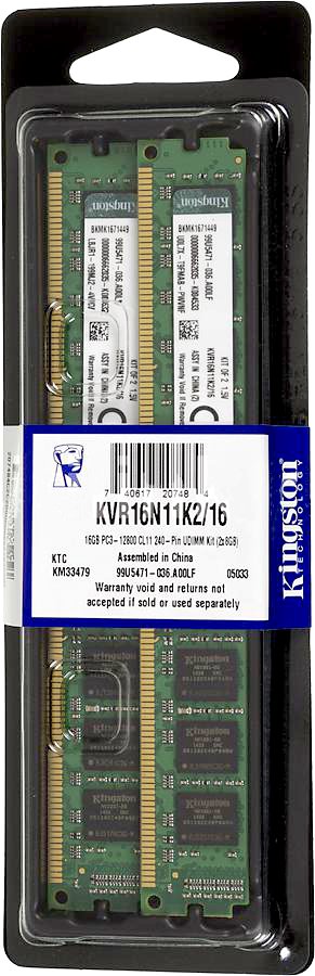 

Оперативная память Kingston 16GB PC12800, 1600M, KVR16N11K2/16