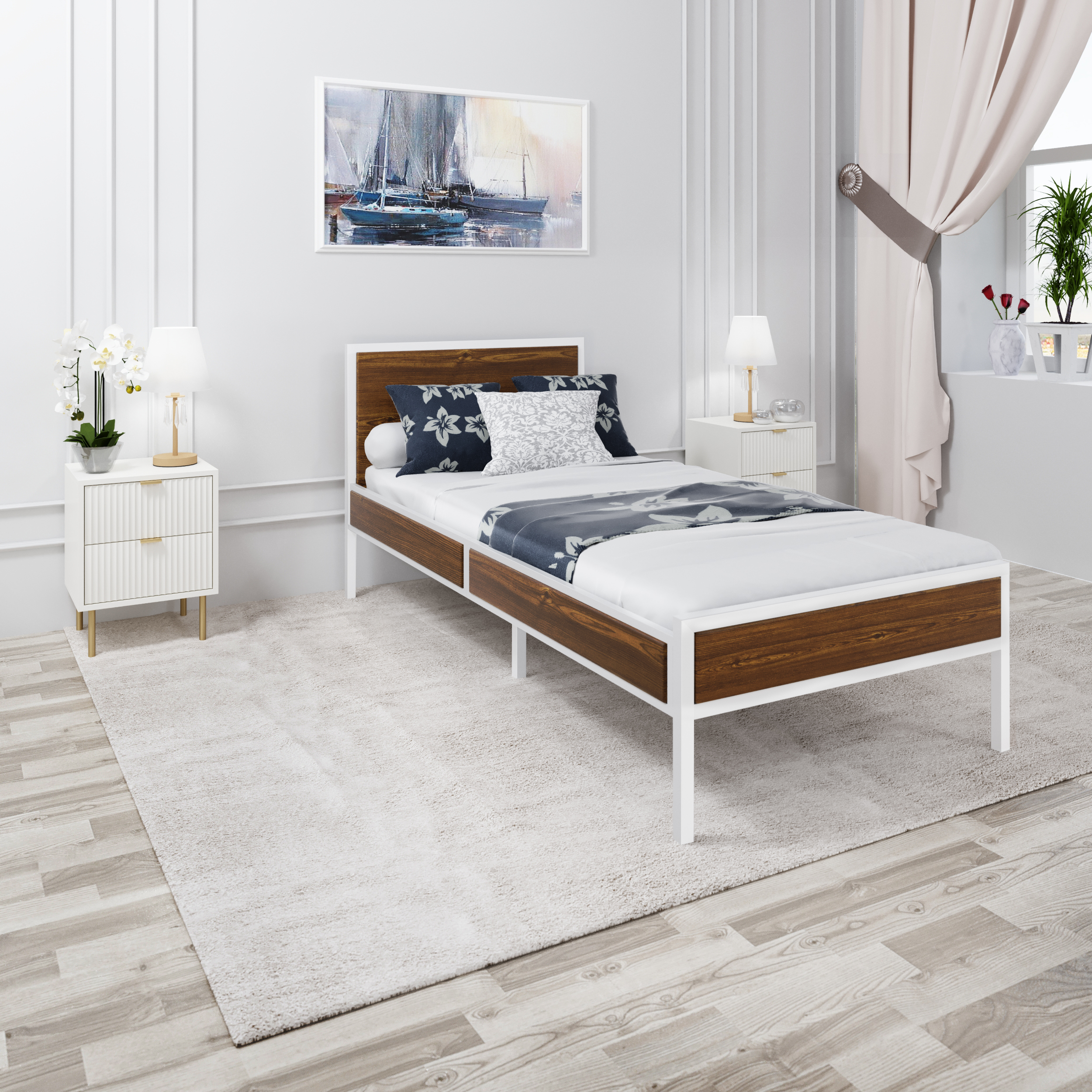 

Кровать Solarius Лофт KOMP90loft-temd-white-orto темный дуб 90х200, Коричневый, KOMP90loft-temd-white-orto