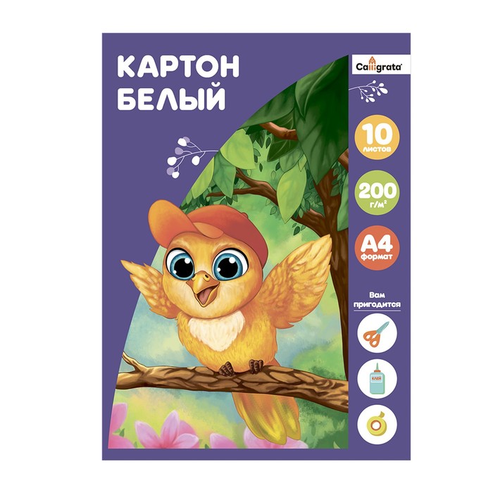 

Картон белый А4 10 листов, Calligrata, 190г/м2, немелованный, односторонний, в папке