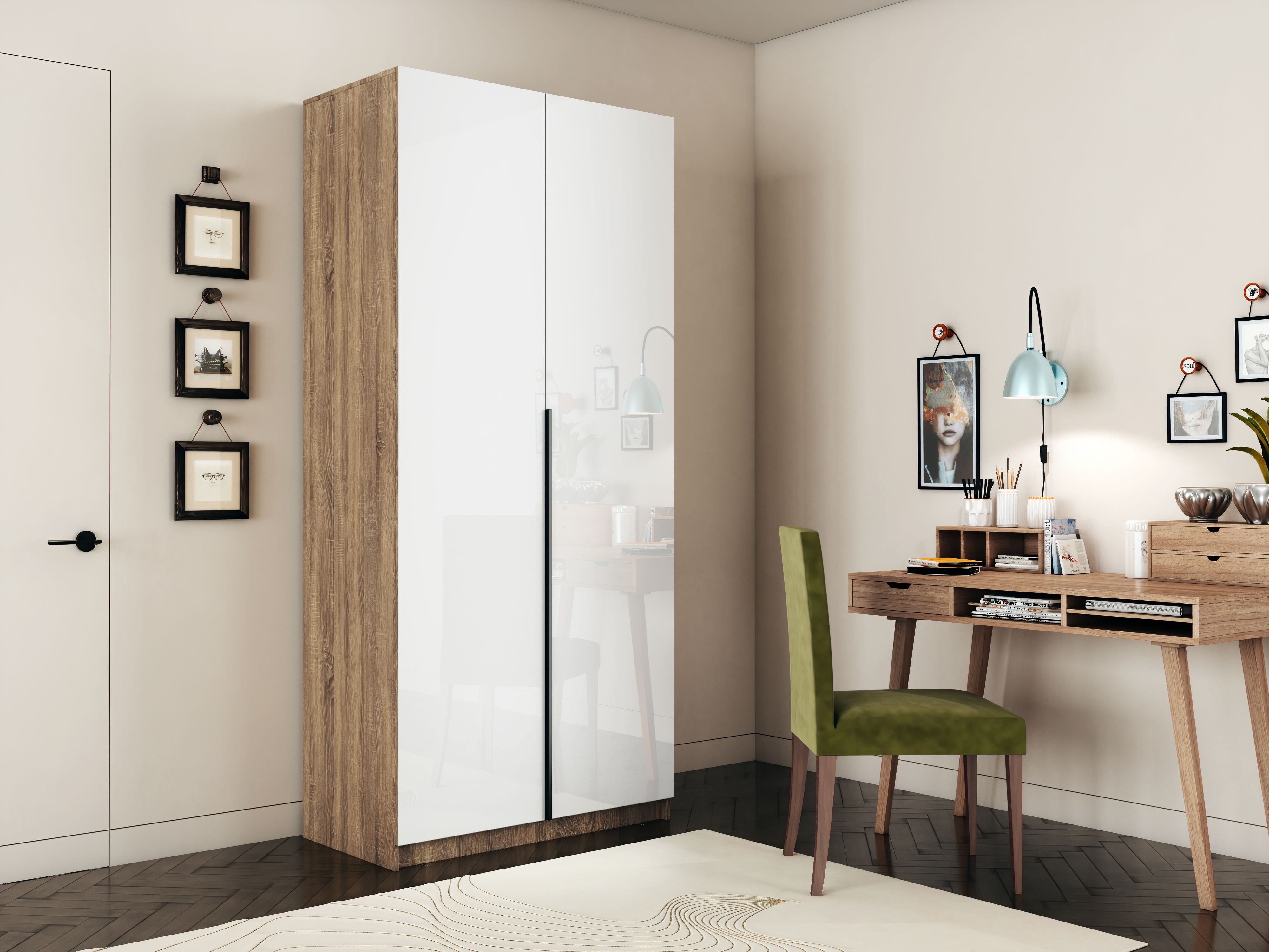 Шкаф Е1 Локер Распашной с белым стеклом и модулем 101x525x220 см Сонома 22140₽