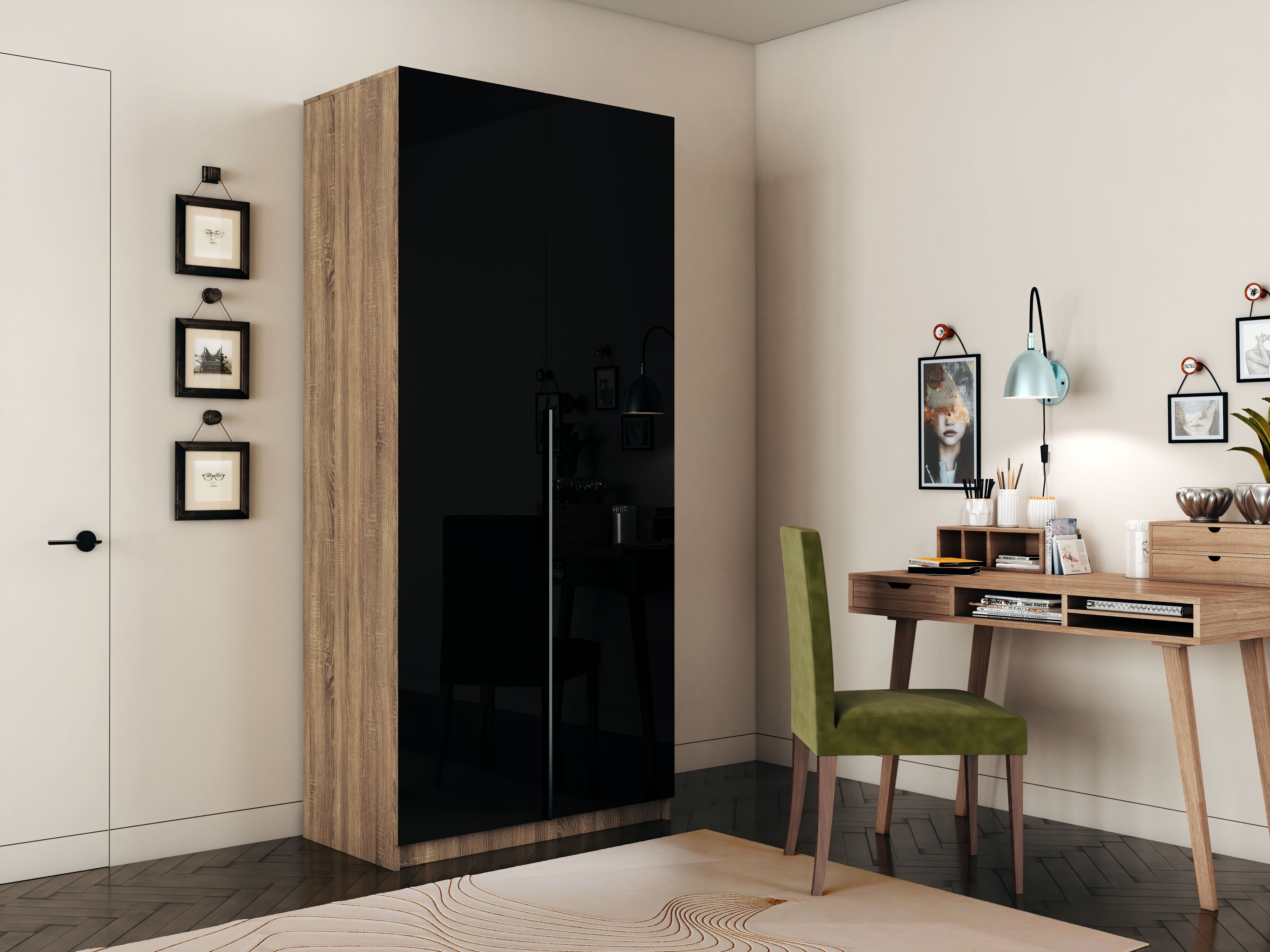 Шкаф Е1 Локер Распашной с черным стеклом и полками 101x525x220 см Сонома 19620₽