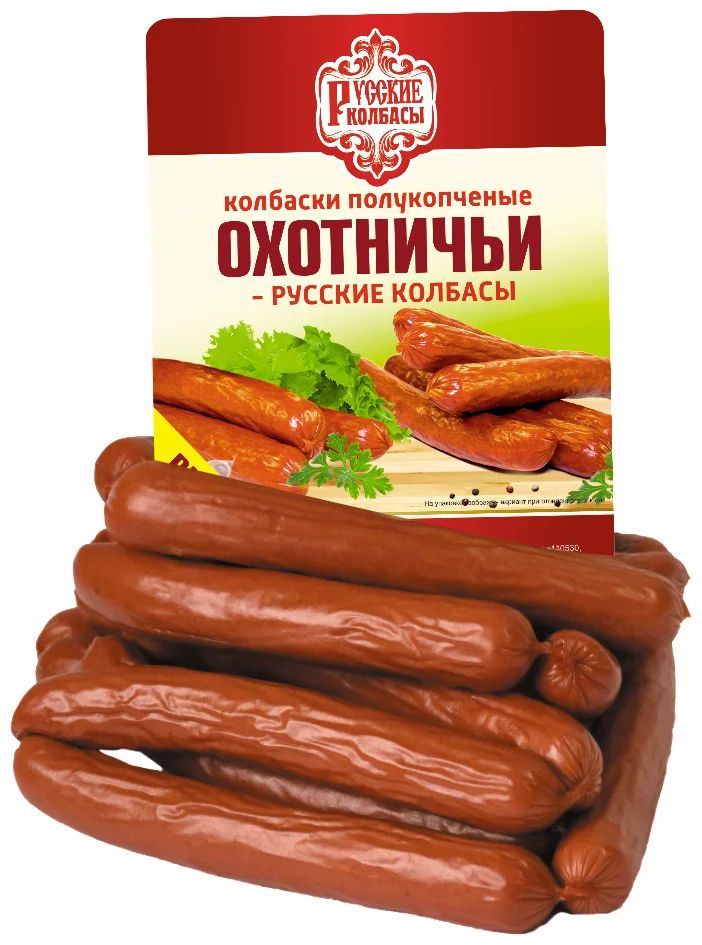 

Колбаски Русские колбасы Охотничьи полукопченые