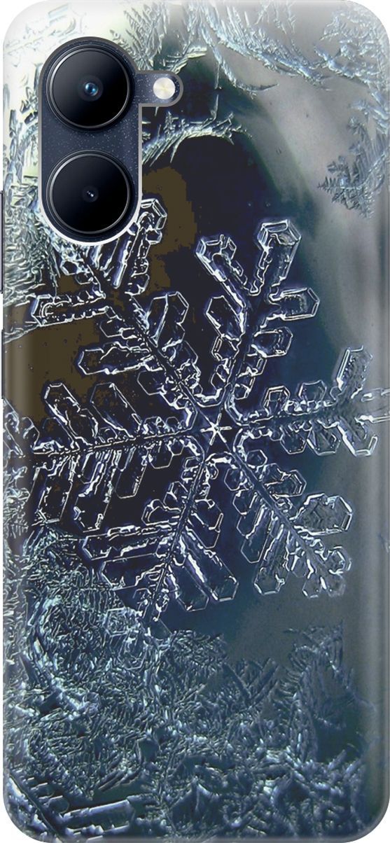 

Силиконовый чехол на realme C33 с принтом "Макро снежинка", Синий;черный, 1573800