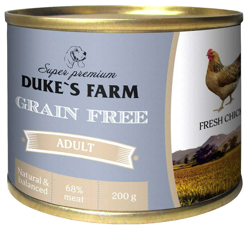 Консервы для собак Duke's Farm Grain Free беззерновой курица, клюква, 24 шт по 200 г