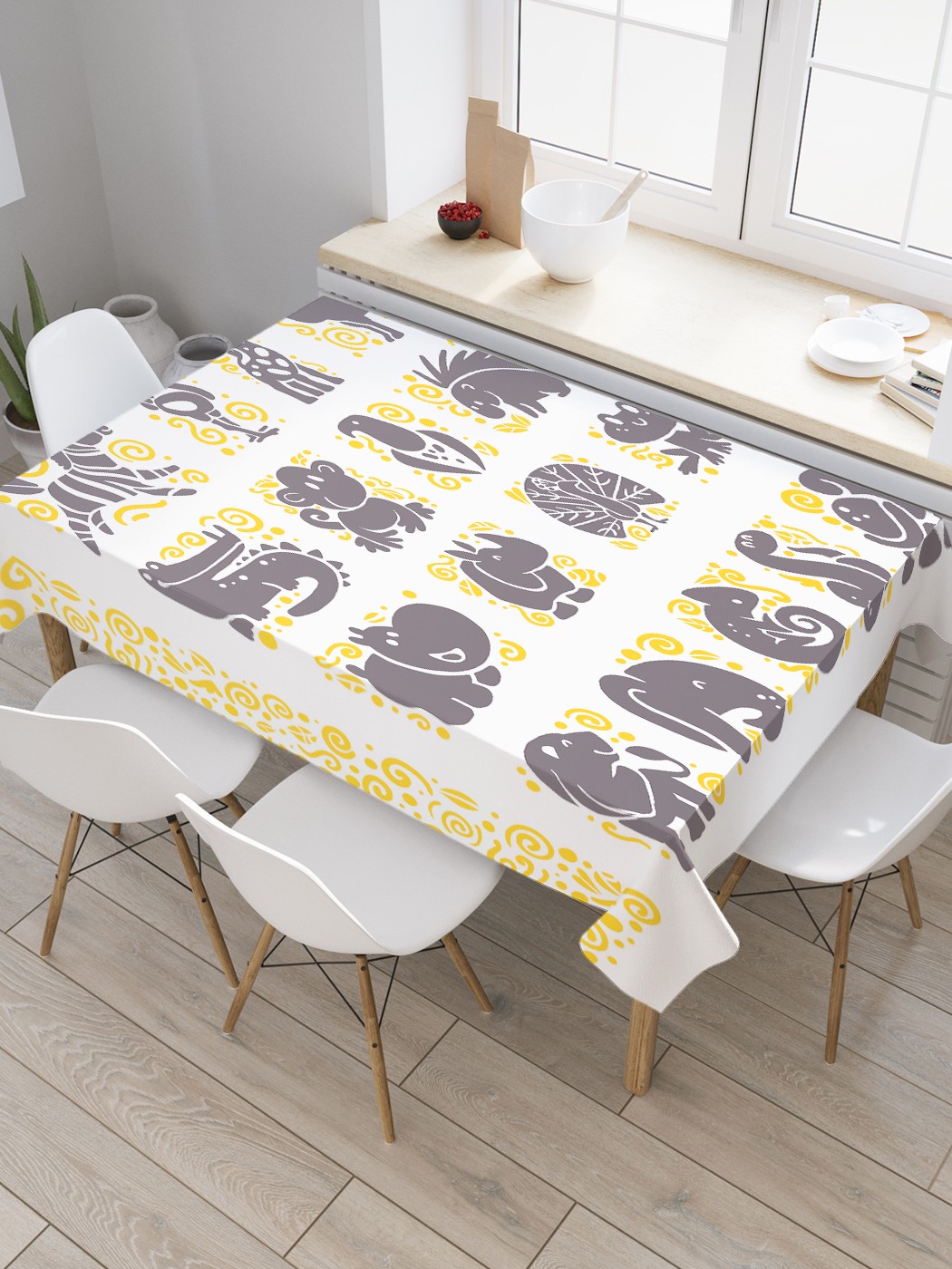 

Скатерть прямоугольная JoyArty "Забавные животные саванны" из оксфорда, 180x145 см, Белый, Забавные животные саванны