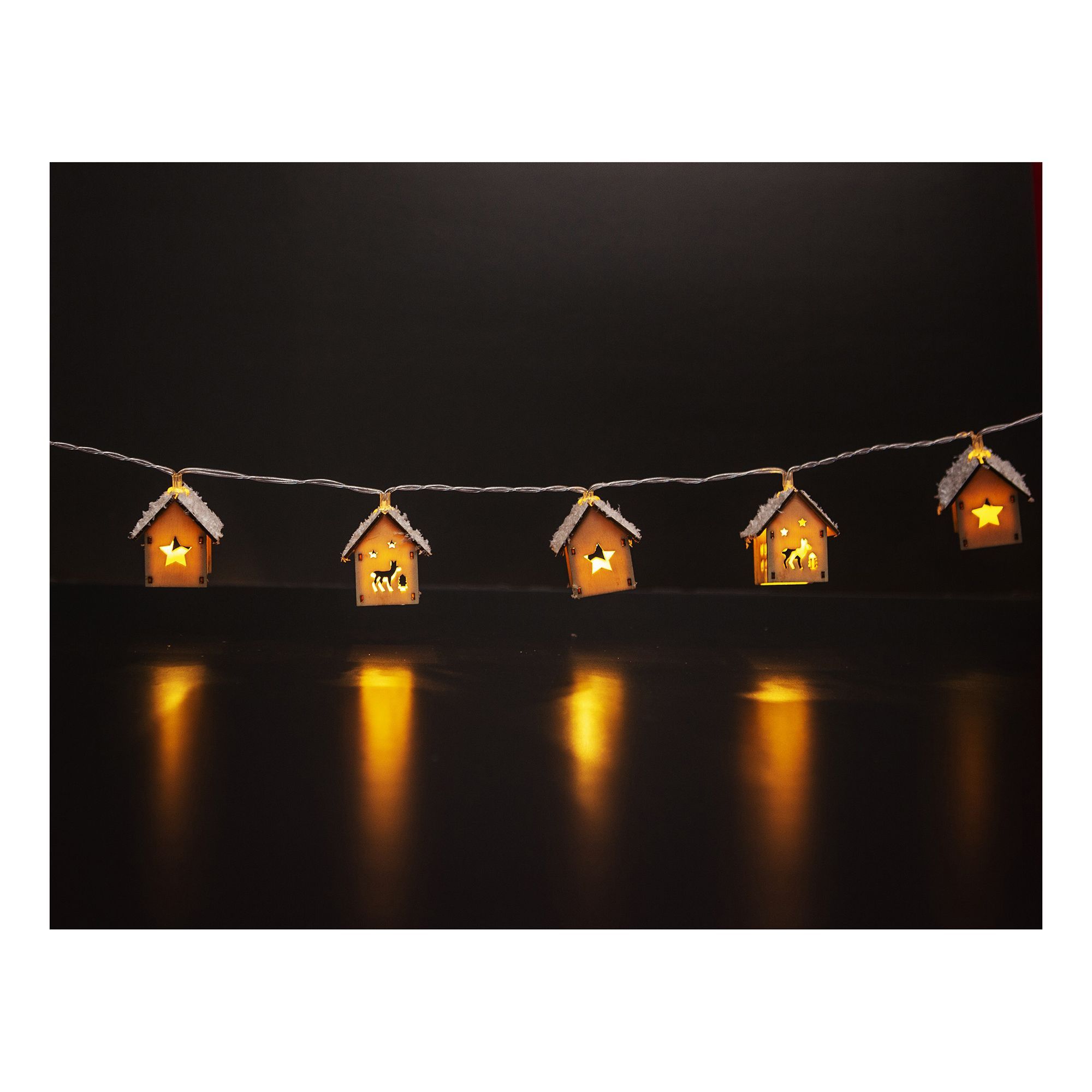 Гирлянда Homeclub Деревянный домики 10 LED 30 см теплый белый 1 режим на батарейках