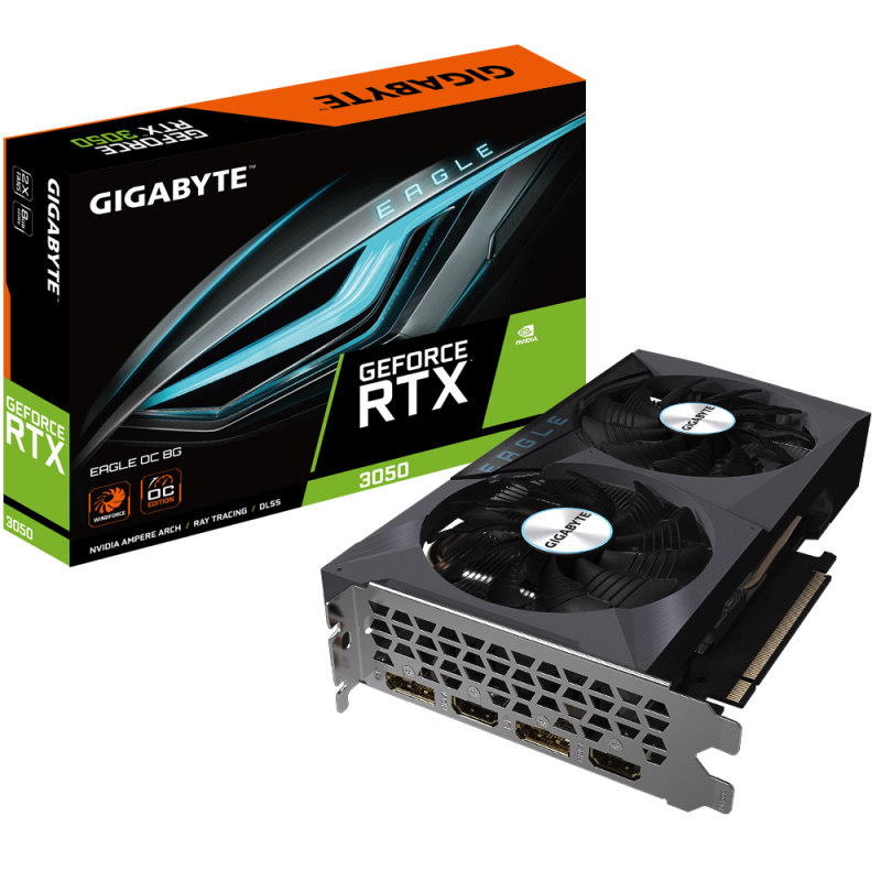 

Видеокарта GIGABYTE NVIDIA GeForce RTX 3050 EAGLE OC (GV-N3050EAGLE OC-8GD), Черный, GeForce RTX 3050 EAGLE OC