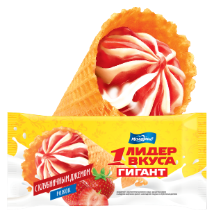 

Мороженое пломбир Лидер вкуса Гигант рожок ванильный с клубничным джемом СЗМЖ 100 г