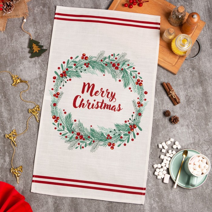 

Новогоднее полотенце Этель Сhristmas leaves 40x73 , 100%хл, репс 210 г/м2, Белый