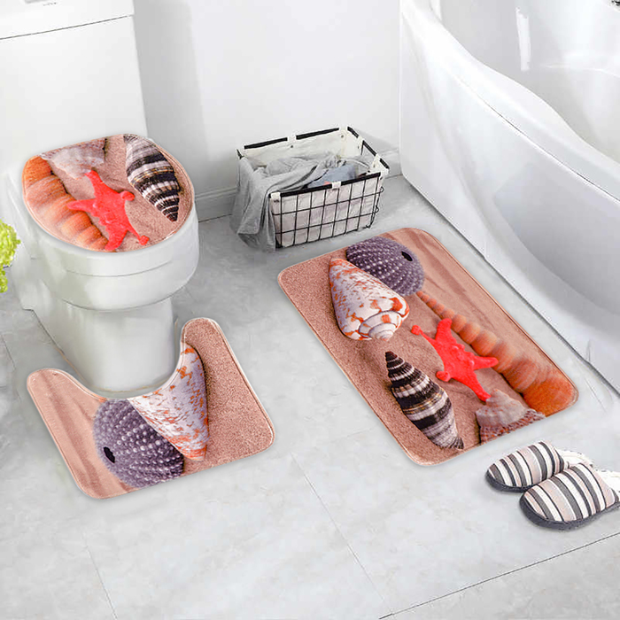 фото Набор ковриков для ванны и туалета доляна «ракушки на песке», 3 шт: 35×39, 40×50, 45×75 см nobrand