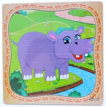 

Деревянная пазл-рамка Бегемот , 15x15 см (16 элементов)