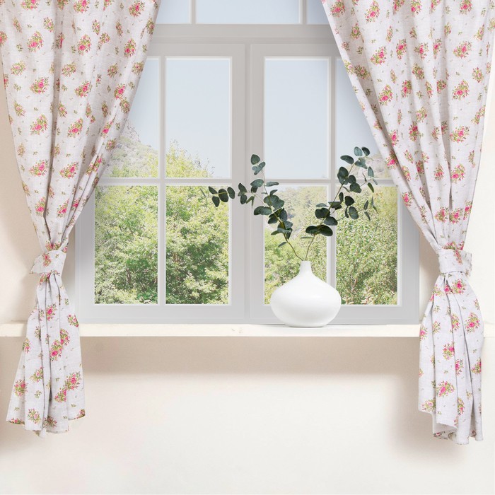 

Шторы для кухни Доляна Roses on linen 150х180 - 2 шт., подхваты - 2 шт.