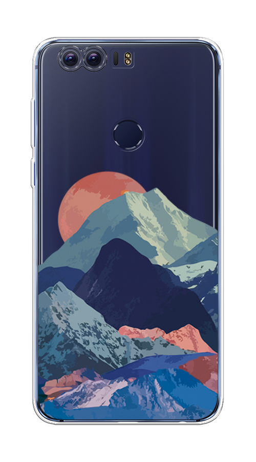 

Чехол на Honor 8 "Закат в снежных горах", Красный;серый;голубой, 60950-2