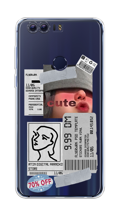 

Чехол на Honor 8 "Cute girl collage", Розовый;серый;голубой, 60950-6