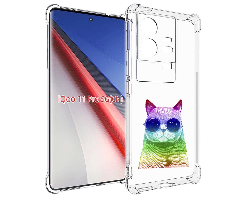 

Чехол бампер MyPads Кот в очках для Vivo iQOO 11 Pro противоударный, Прозрачный, Tocco