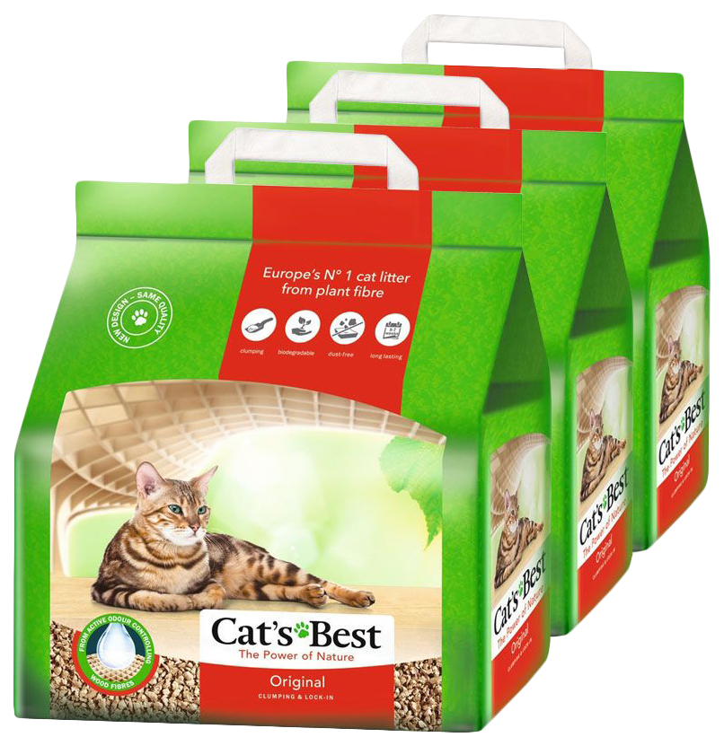 Наполнитель Cat's Best Original древесный, 3 шт по 5 л