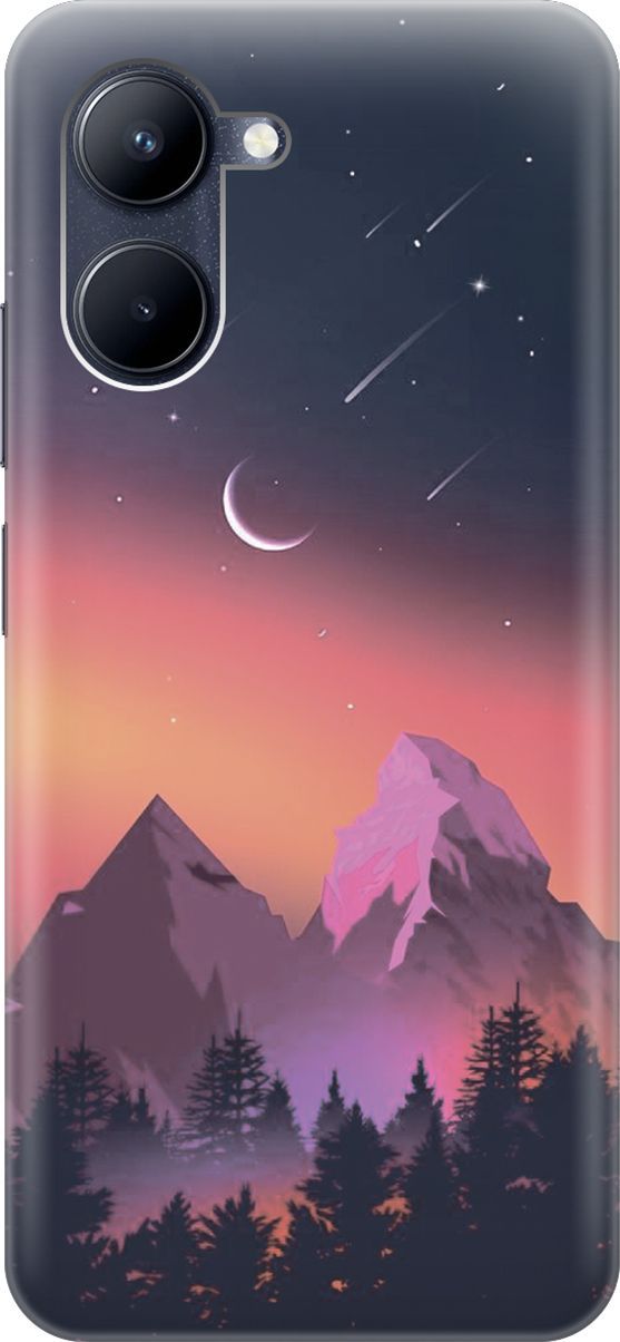 

Силиконовый чехол на realme C33 с принтом "Горы и звездопад", Оранжевый;черный, 1574700
