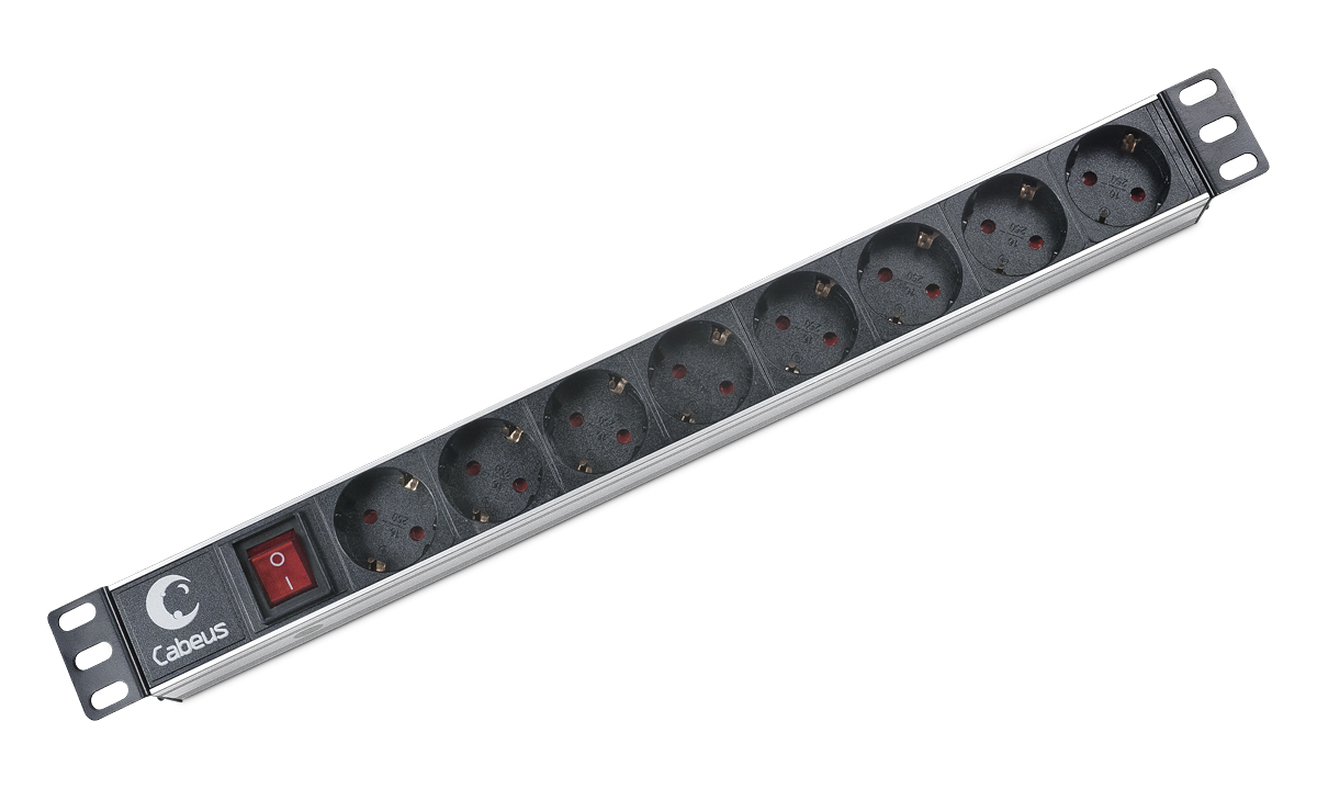 Cabeus PDU-8P Блок евророзеток для 19 шкафов, горизонтальный, 8 розеток, 10 A, выключател