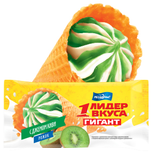 

Мороженое Лидер вкуса Гигант с джемом киви в рожке СЗМЖ 100 г
