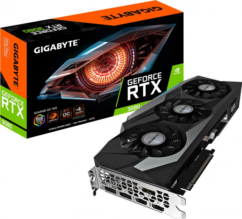 

Видеокарта GIGABYTE NVIDIA GeForce RTX 3080 10 ГБ (GV-N3080GAMING OC-10GD 2.0), GeForce RTX 3080