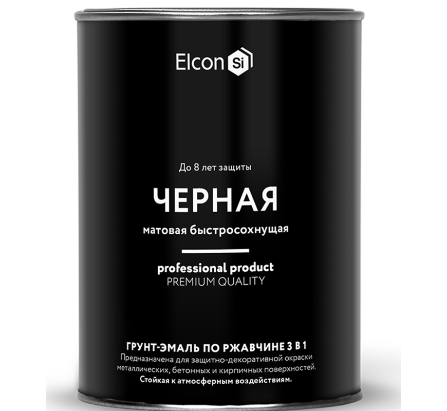 фото Грунт-эмаль elcon по ржавчине, матовая, 3 в 1, чёрная, 800 г