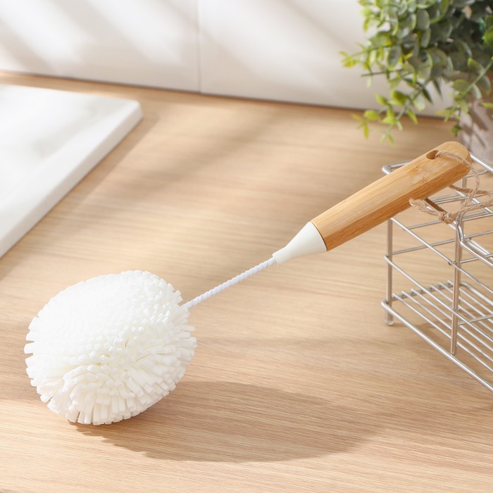 фото Ёрш для посуды доляна meli, бамбуковая ручка, eva, шар, 26×10 см