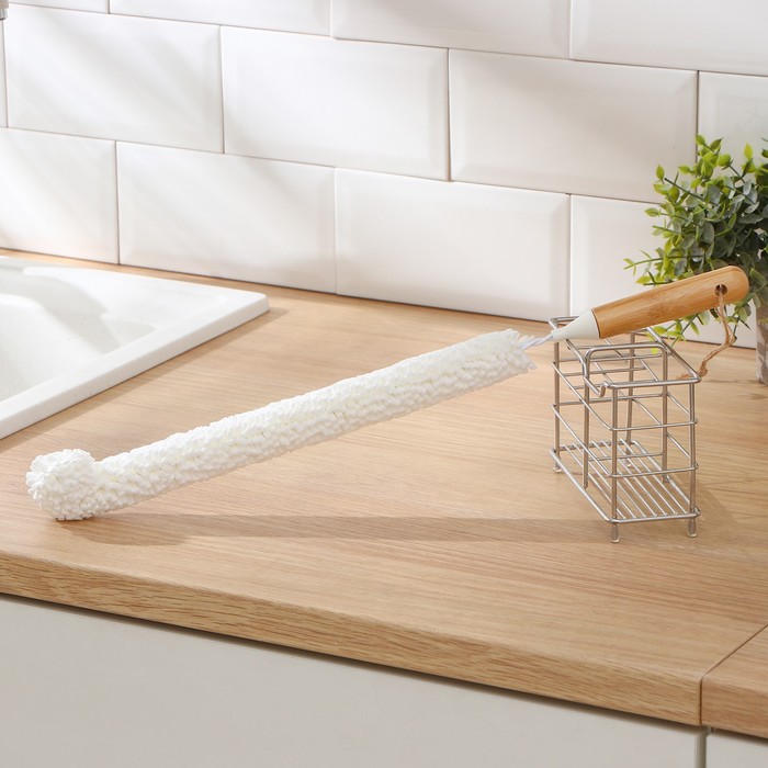 фото Ёрш для посуды доляна meli, бамбуковая ручка, eva, длинный, 47×5 см