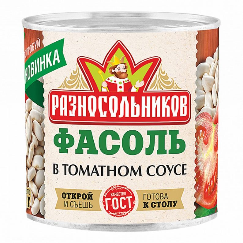 

Фасоль Разносольников белая в томатном соусе 400 г