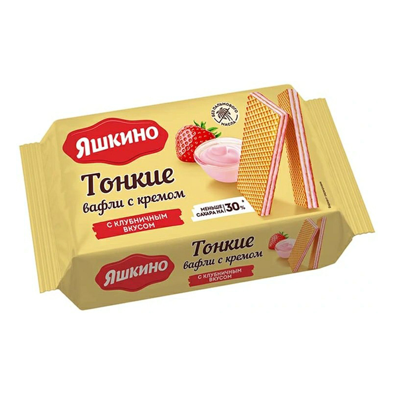

Вафли Яшкино тонкие с клубничным кремом 144 г, тонкие