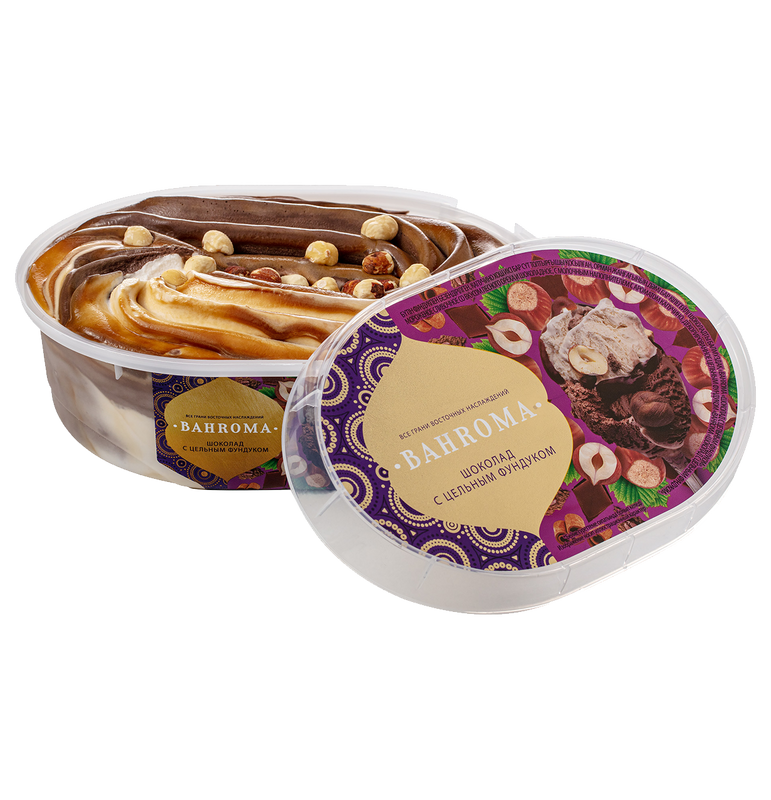 

Мороженое Bahroma шоколад, с цельным фундуком, 10%, в ванне, 450 г