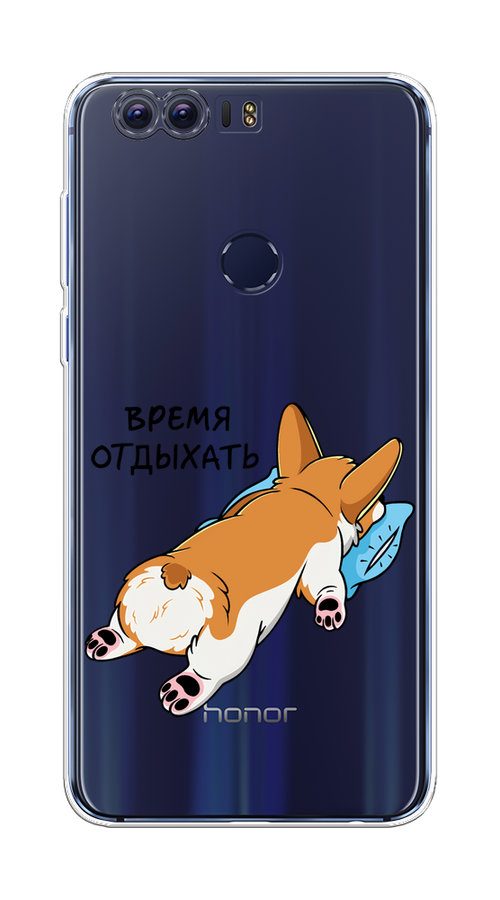

Чехол на Honor 8 "Корги отдыхает", Черный;коричневый;голубой, 60950-1