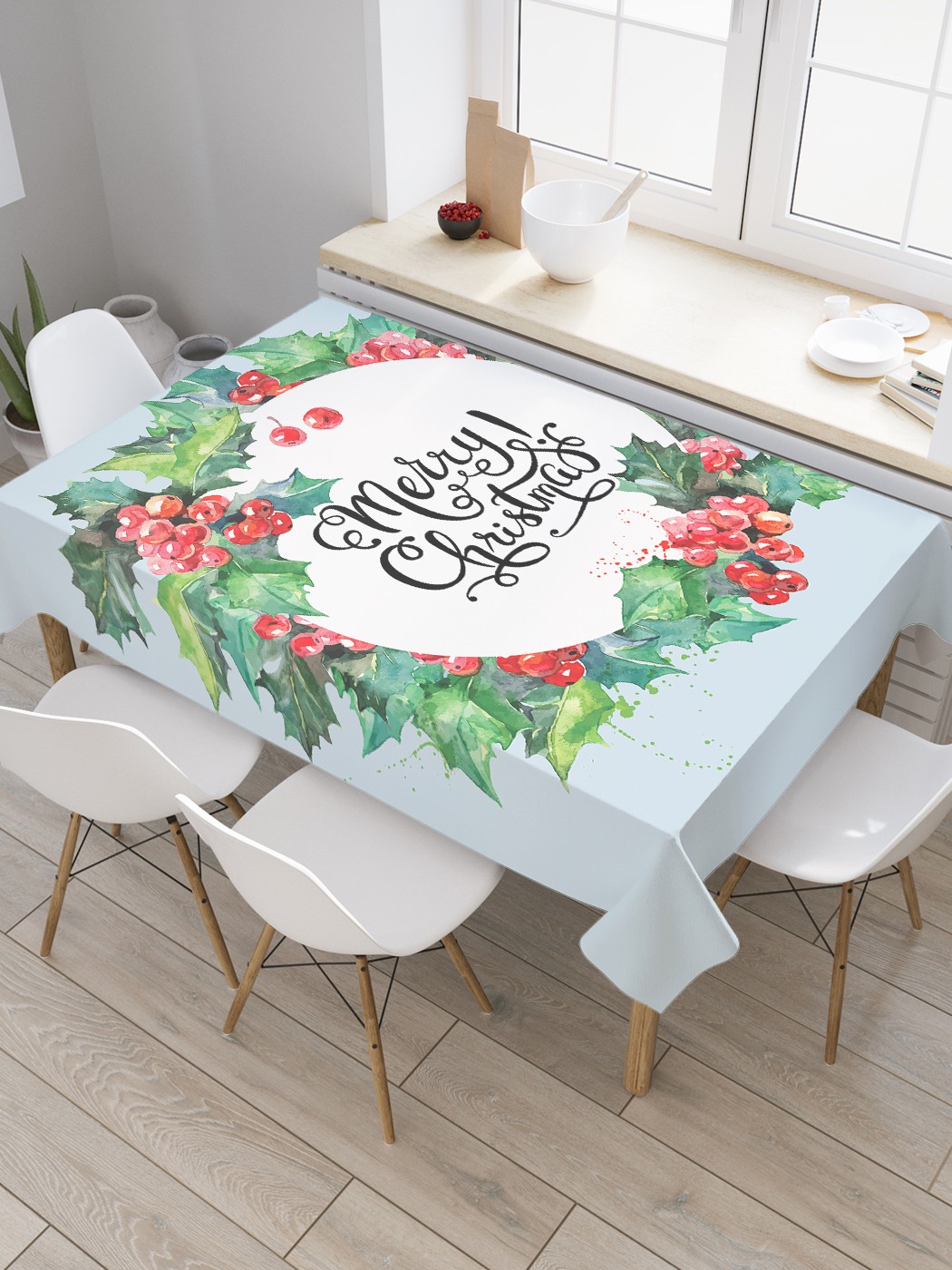 

Скатерть прямоугольная JoyArty "Омела на Рождество" из оксфорда, 120x145 см, Бежевый, Омела на Рождество